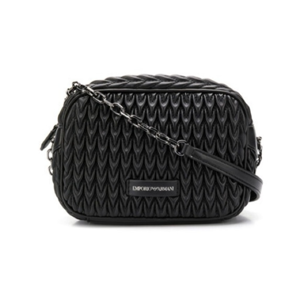 Emporio Armani Black Quilted Crossbody Bag with Silver Hardware